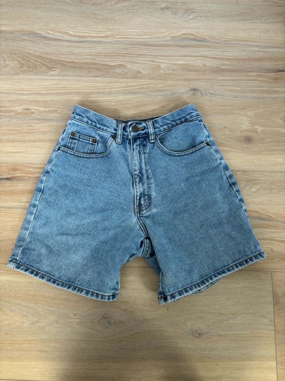 Light Blue Denim Shorts with Branded Waist Label
